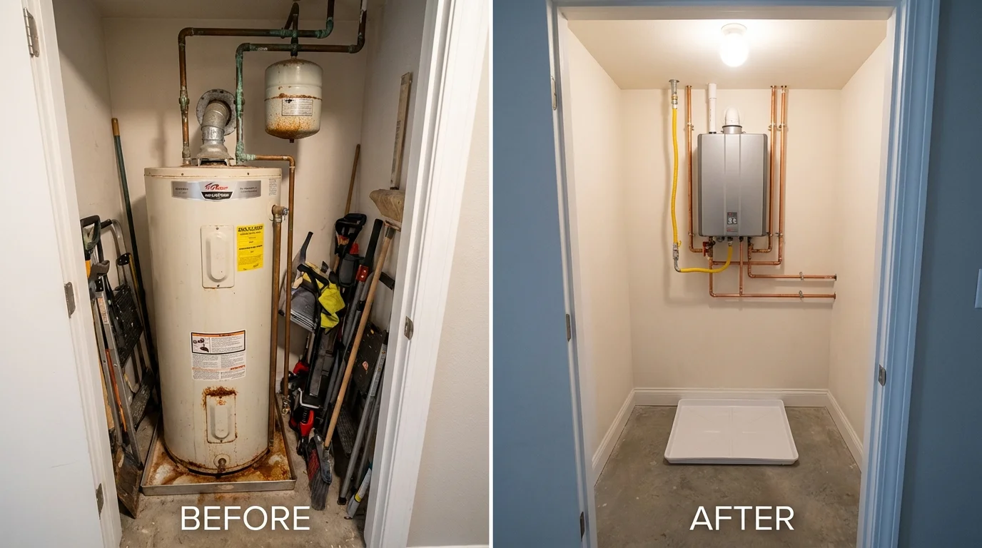 Tank water heater versus wall-mounted tankless unit comparison for Montrose, MN homeowners